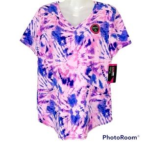 Scrubstar Pink and Blue Tie-Dye Women's Top